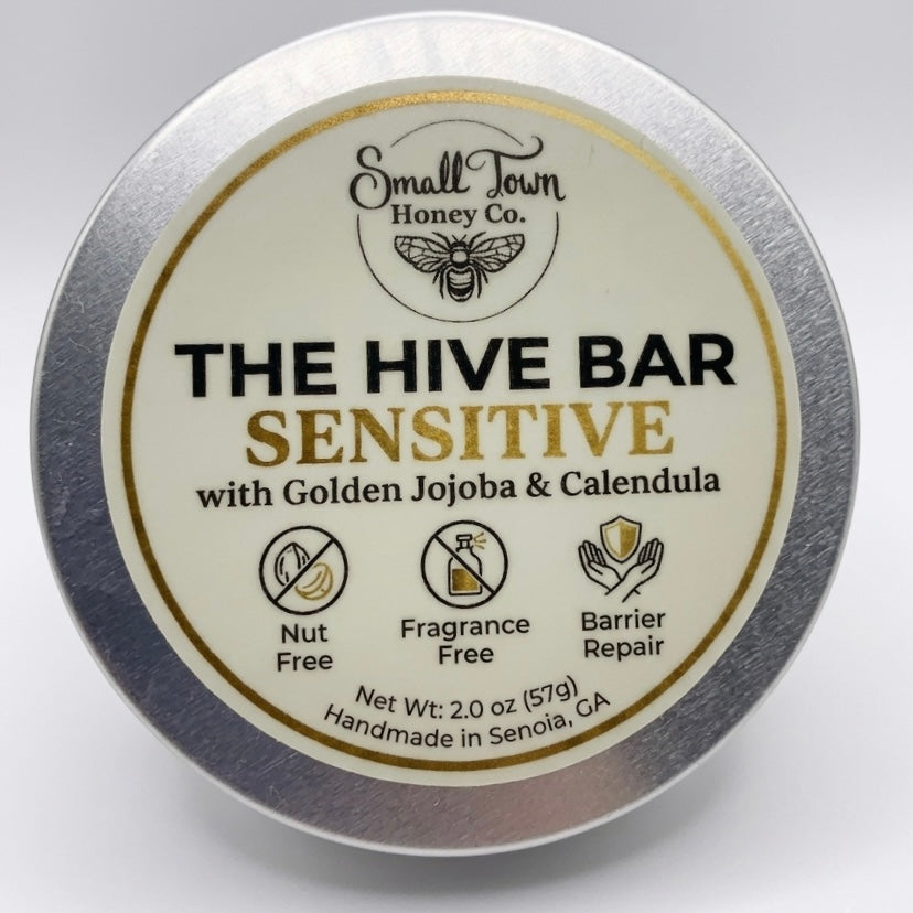 Small Town Honey Co. The Hive Bar tin can packaging on a white background